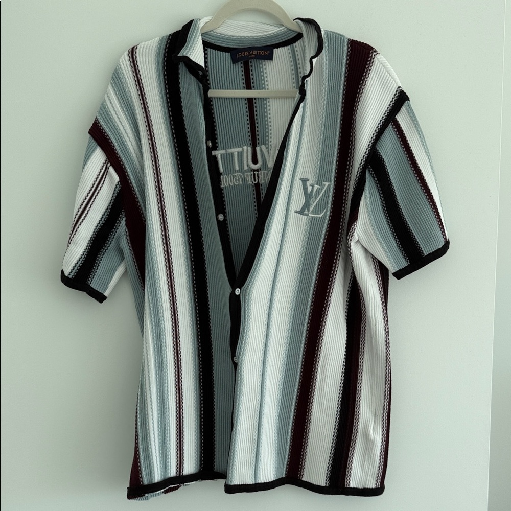 XL Louis Vuitton Striped Knit Shirt in Blue, Black, White, and Maroon